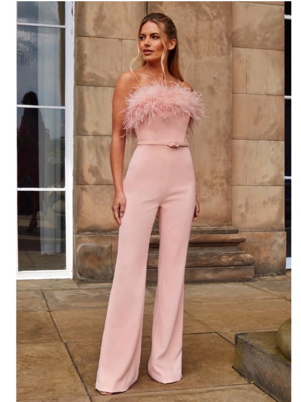 NADINE MERABI Colette Blush Pink Feather Jumpsuit - XS